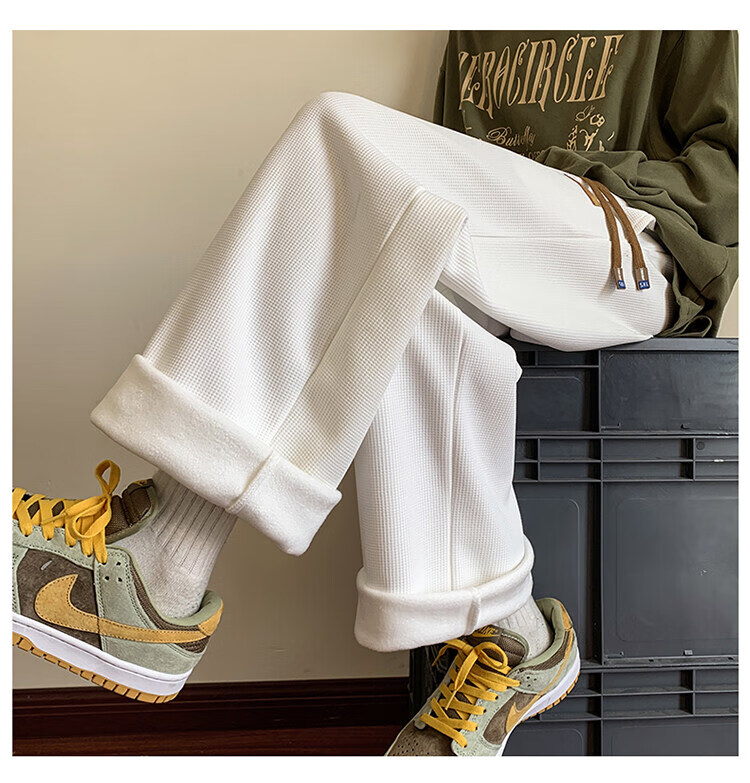 foss phil华夫格裤子男士秋冬季港风运动直筒裤男装联名潮牌日系宽松