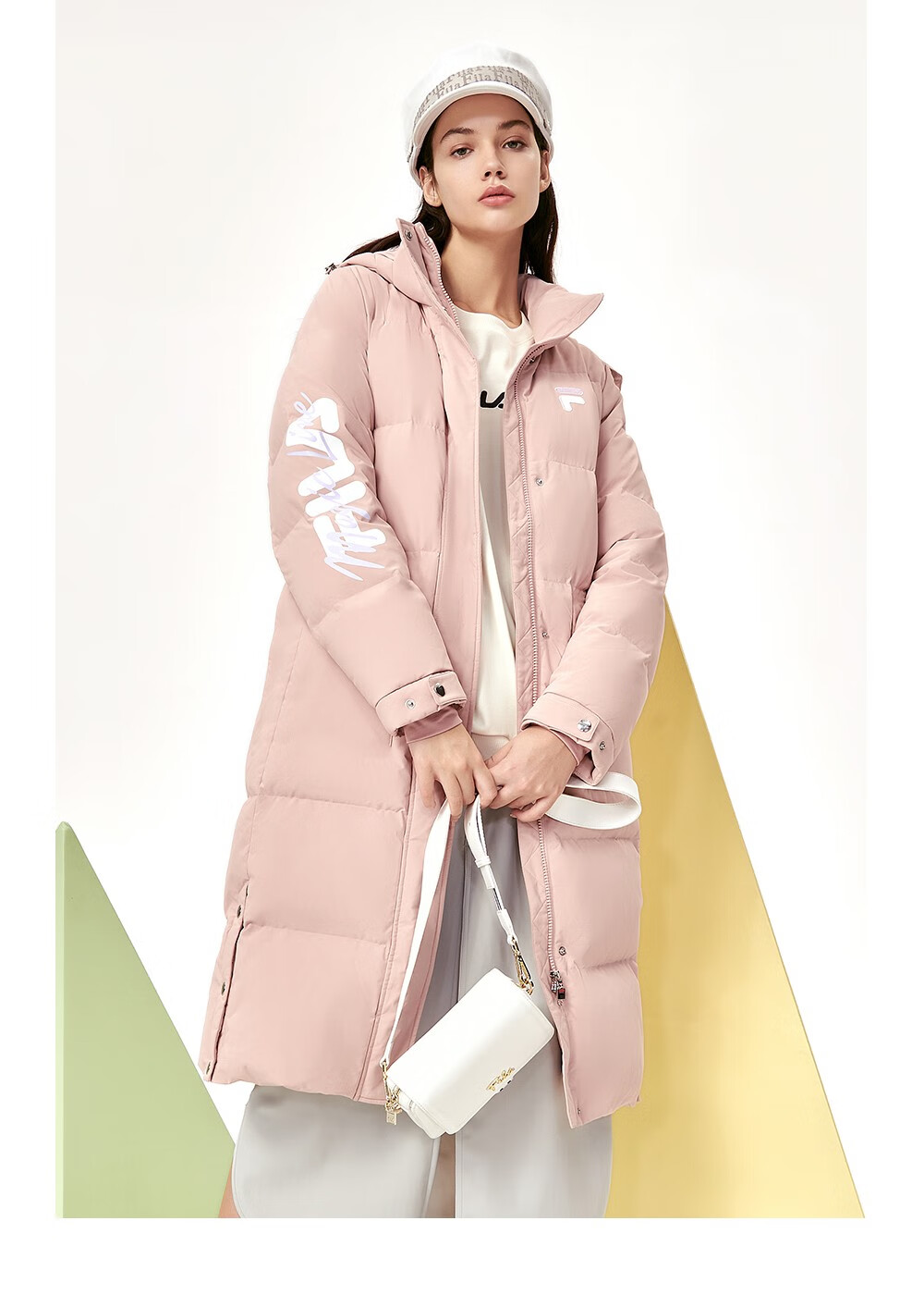 【预售】fila斐乐女装情侣羽绒服冬季中长款羽绒服保暖外套 标准白f1