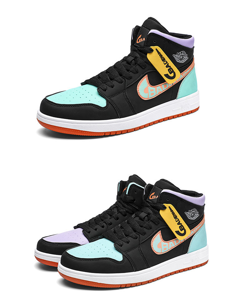 秋季新款糖果鸳鸯高帮板鞋学生运动鞋百搭休闲鞋男潮鞋 aj210 影子黑