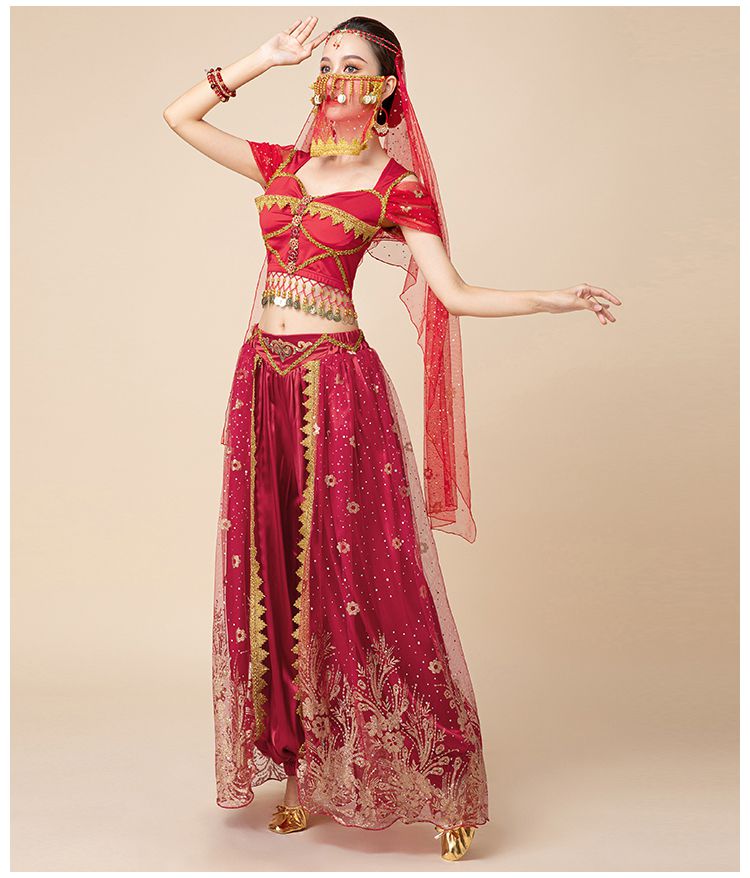 异域风情服装印度舞演出服女公主服饰西域舞姬肚皮舞孔雀蓝上衣裤子