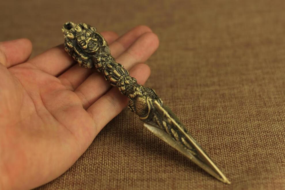 老凤凰佛教尼泊尔工艺铜合金普巴金刚撅三面普巴 金刚杵降魔 高17cm