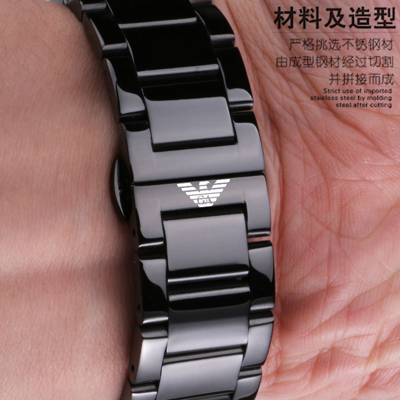 代用于阿玛尼ar手表60008表带黑色钢带适配2448244760007表链男22联系