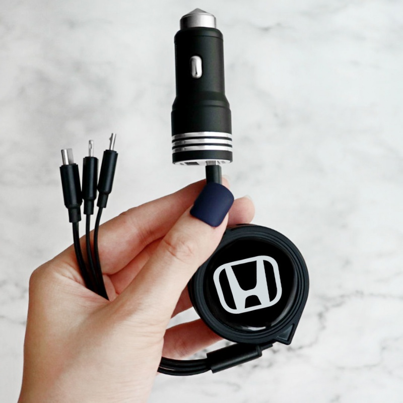 汽车充电头车载点烟器充电器车载一拖三伸缩数据线三合一华为苹果安卓