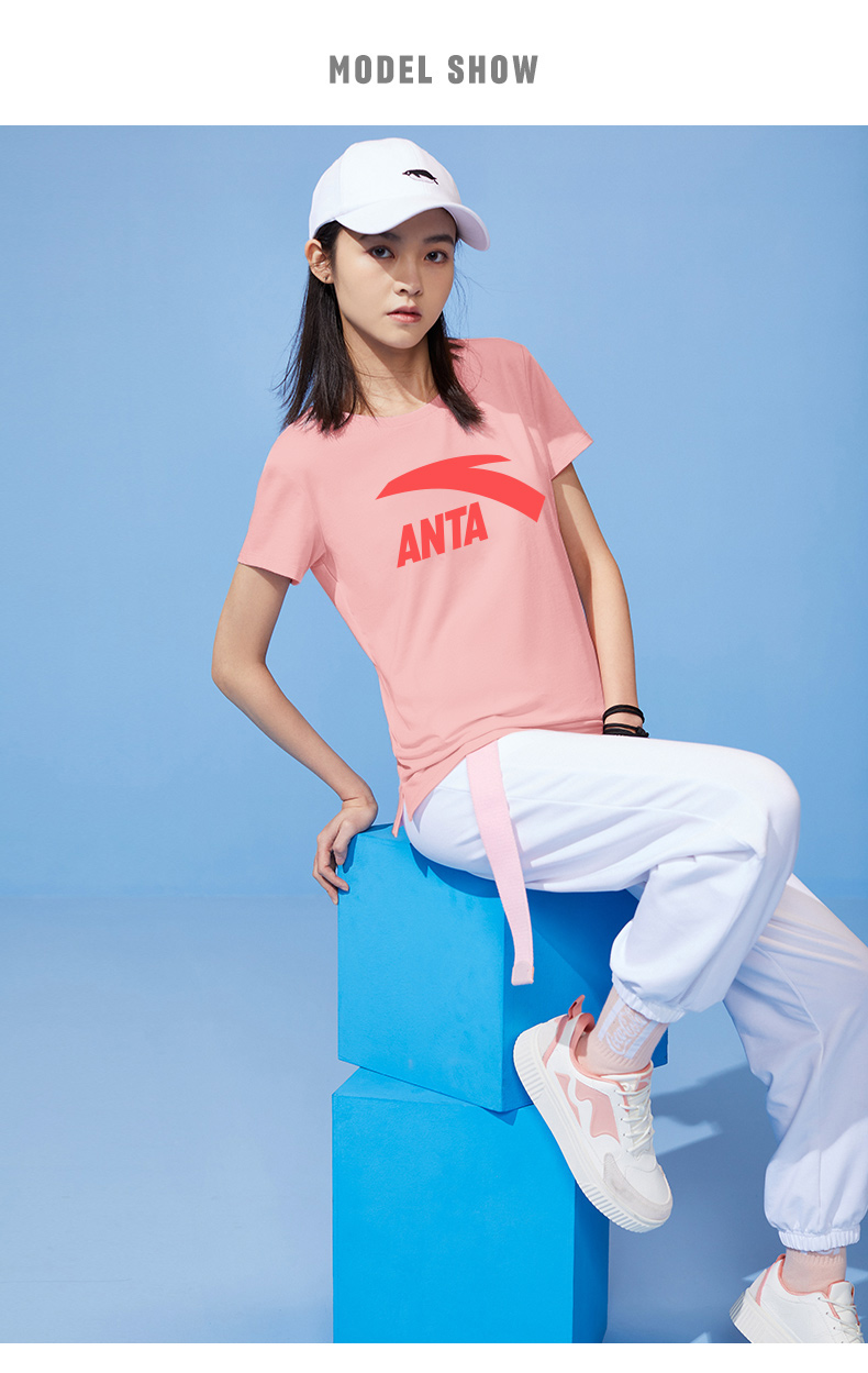 安踏运动套装女夏季新款透气速干晨练跑步服柔软棉质圆领短袖t恤冰丝