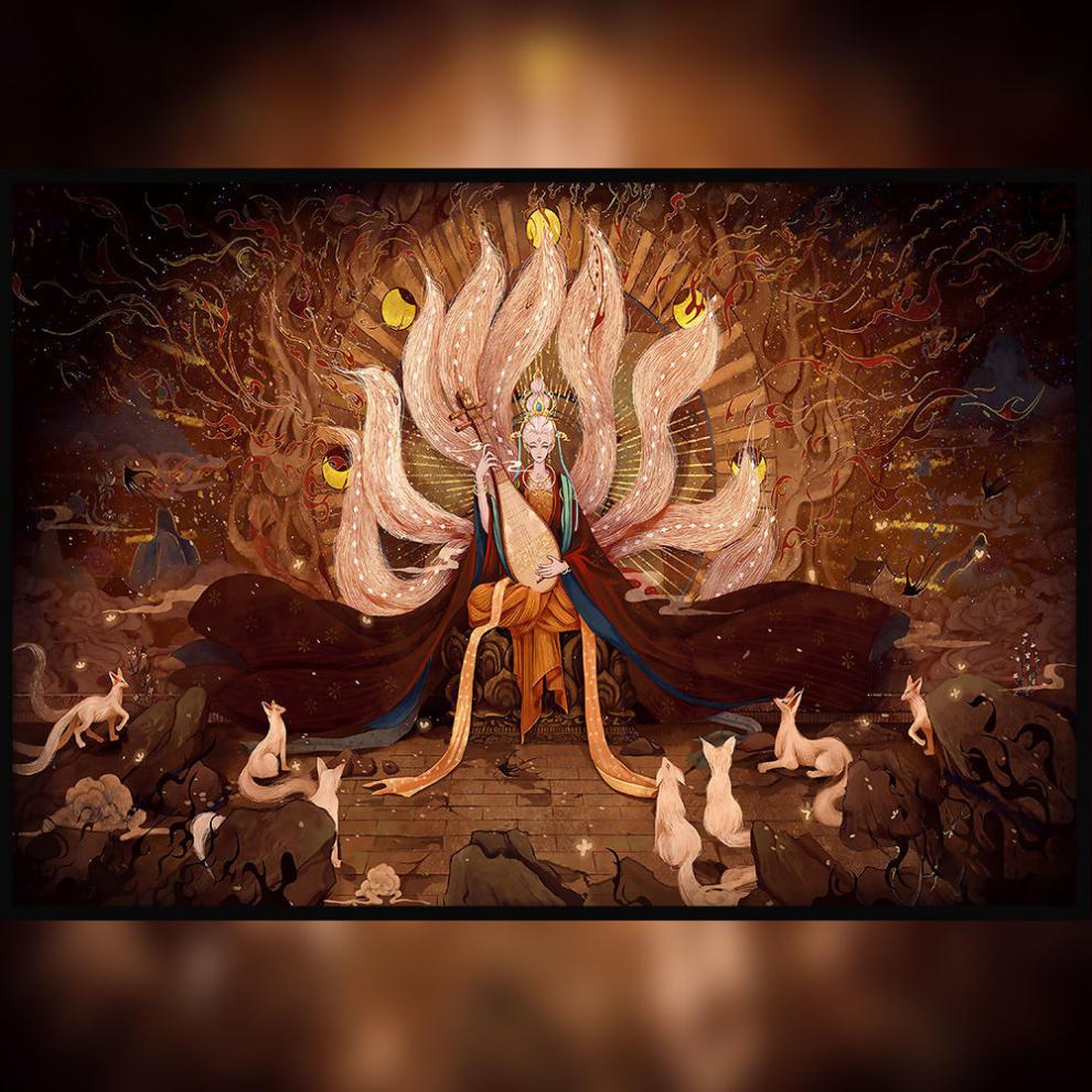 佩纳德 九尾狐拼图 国风国潮拼图带框1000片木质拼图成人超高难度减压