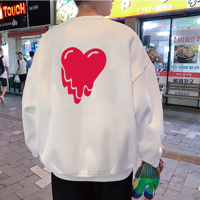 陈冠希同款潮牌帽衫男女幻影溶解爱心字母情侣宽松连帽卫衣圆领白爱心