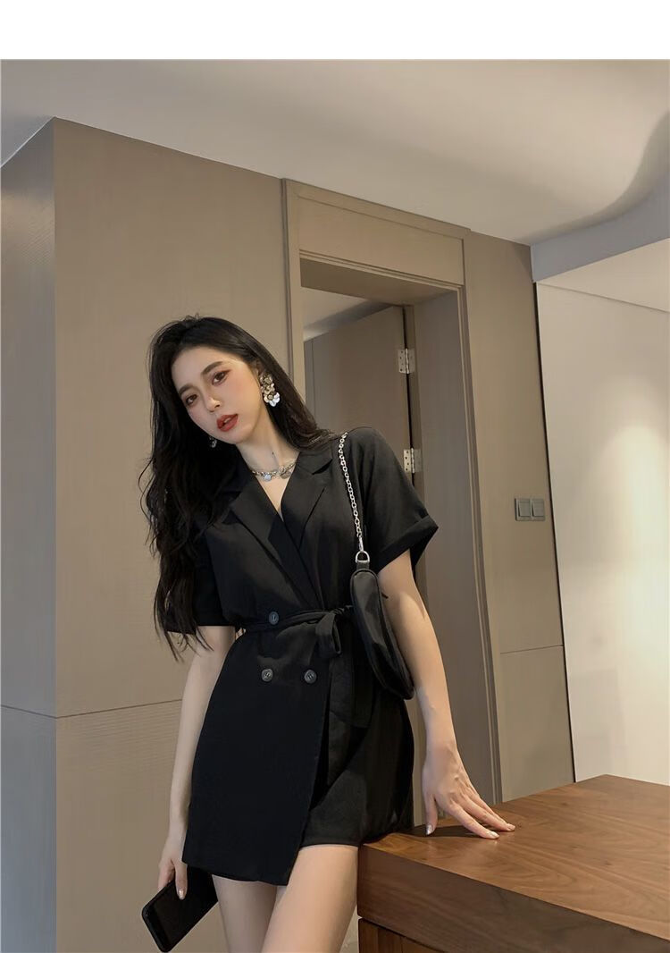 连体衣裤黑色工装连体裤女高腰显瘦2022夏季气质小个子连衣裤灰色西装