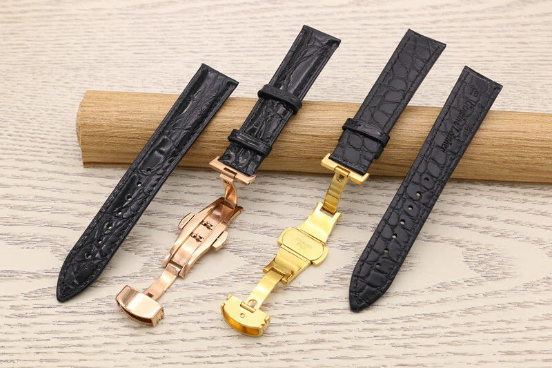 双面鳄鱼表带手表带适用真皮男女万国手表黑色表带银色表扣18mm