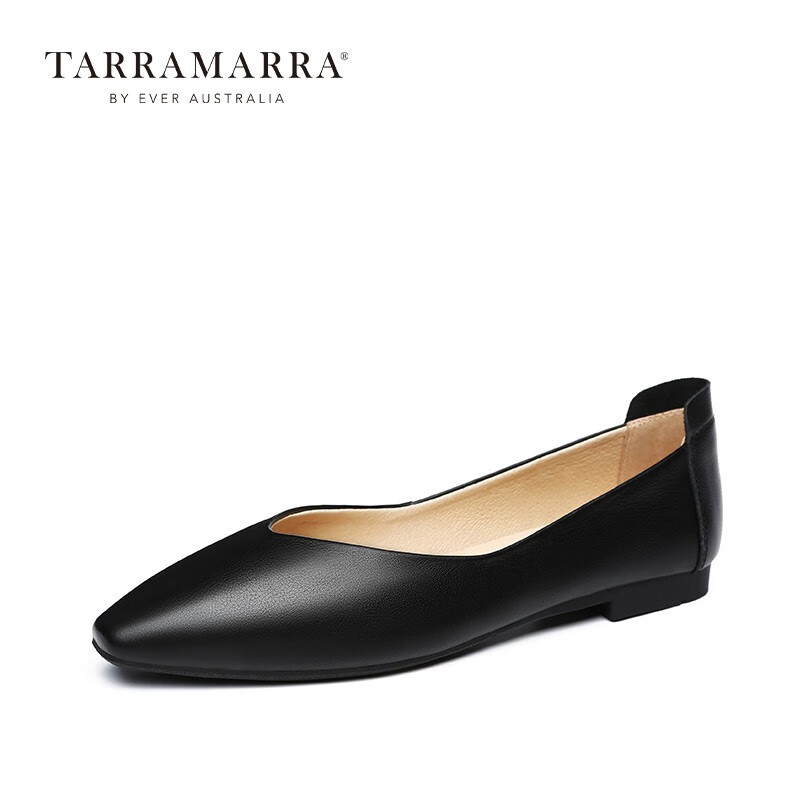 【软牛皮单鞋】TARRAMARRA 2022夏季新款女士尖头通勤优雅奶奶鞋浅口低跟懒人鞋轻便女鞋 黑色 38