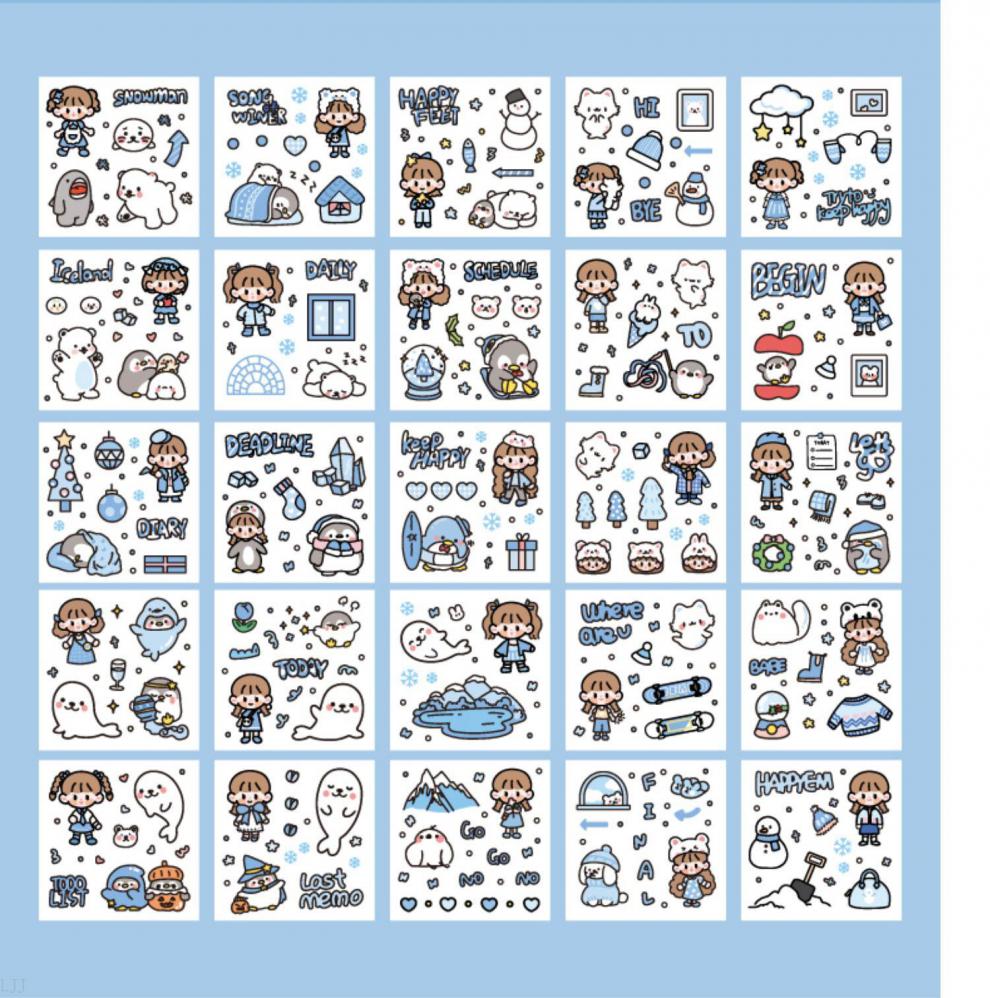 小麻薯1000张 手帐贴纸1000张不重复套装新款韩系网红款小麻薯胶带