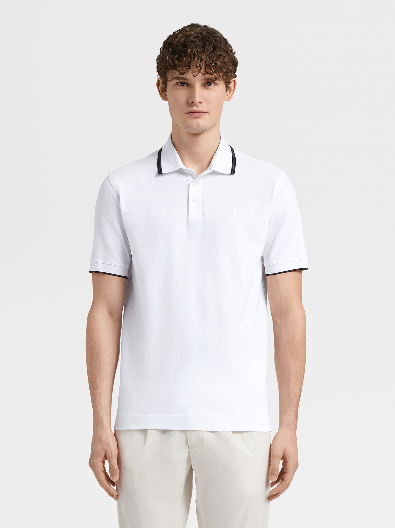 zegna/杰尼亚商务休闲男士polo衫 刺绣logo棉质短袖t恤上衣 时尚大牌