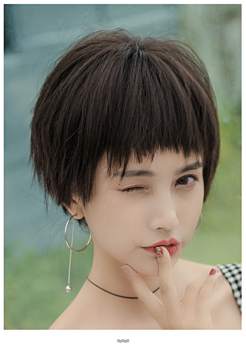 假发套女全头逼真短发蓬松自然中短发cos狗啃发型女生网红锁骨发花乐