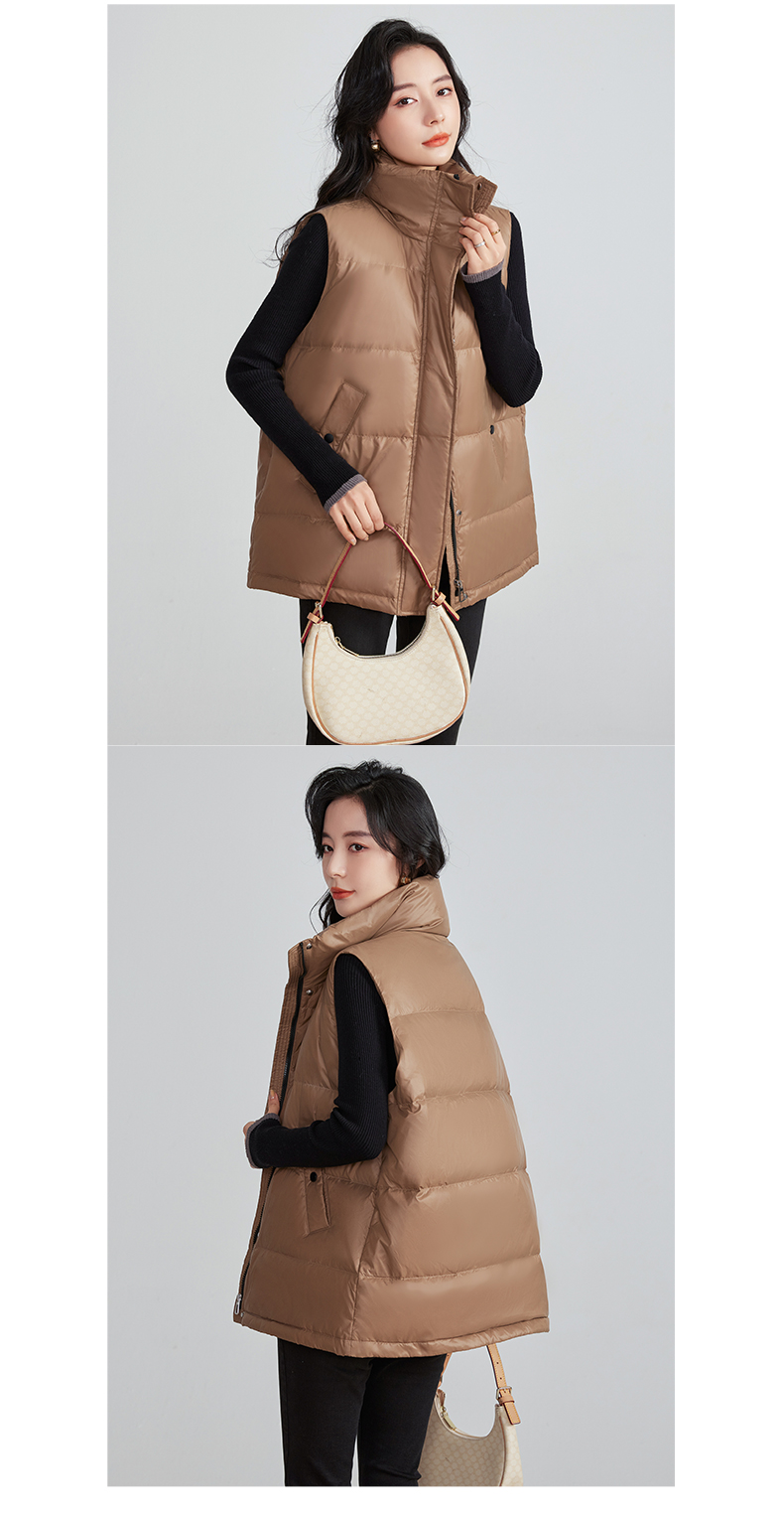 鸭鸭羽绒服马甲女2022年春季新品轻薄立领韩版休闲背心马夹q香槟色s