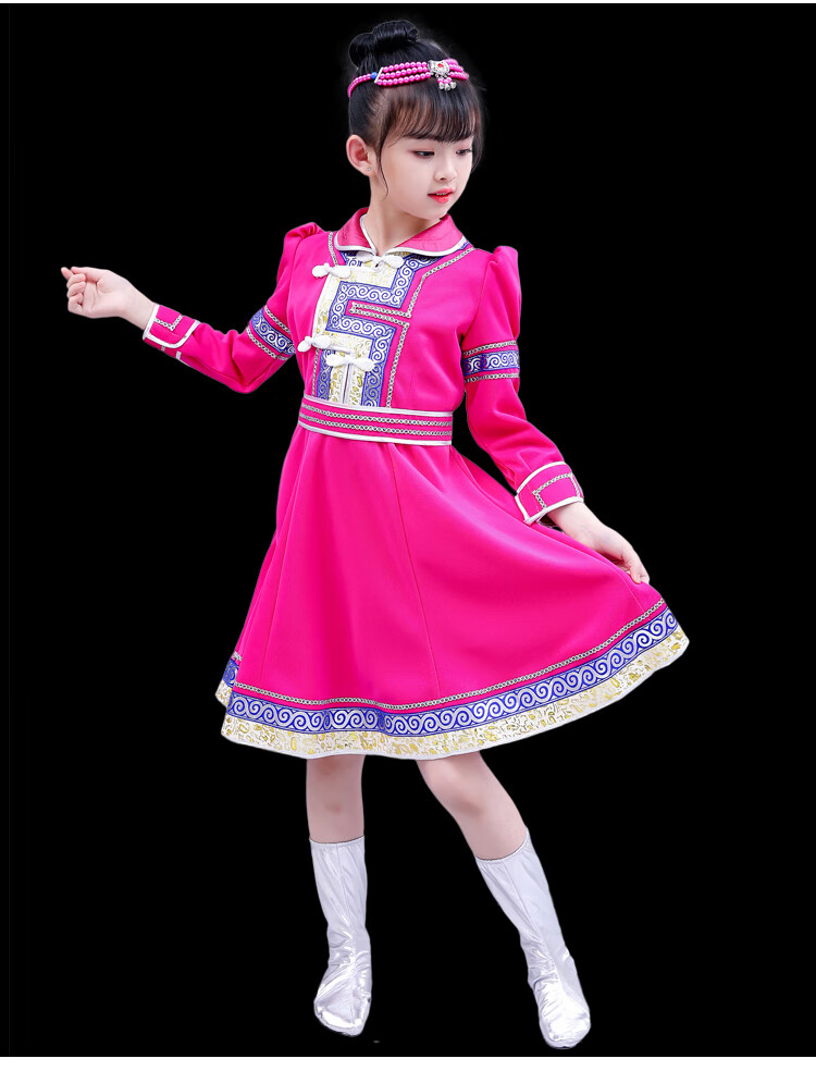 新款儿童蒙古服装女内蒙古舞蹈服装蒙古袍演出服少数民族表演服装
