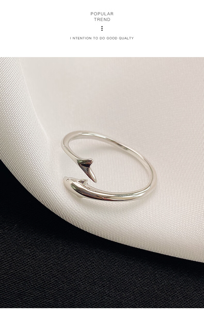 925银海豚戒指女2022年秋冬新款潮小众设计鱼尾食指戒开口戒子 海豚