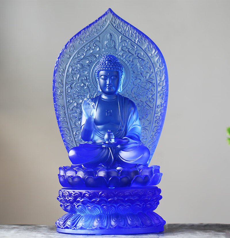 东方琉璃药师佛摆件 背板药师佛佛像莲花底座摆件居家客厅桌面摆放