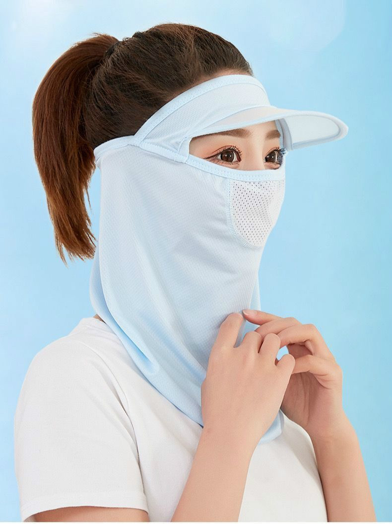 脸部防晒面罩夏季女全脸冰丝护脸遮脸透气口罩蒙面男连帽 网纱面罩