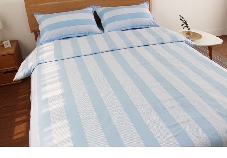 四件套床单被套文艺12m15m18米床加厚2号馈黄蓝粉紫窄条纹15m5英尺床