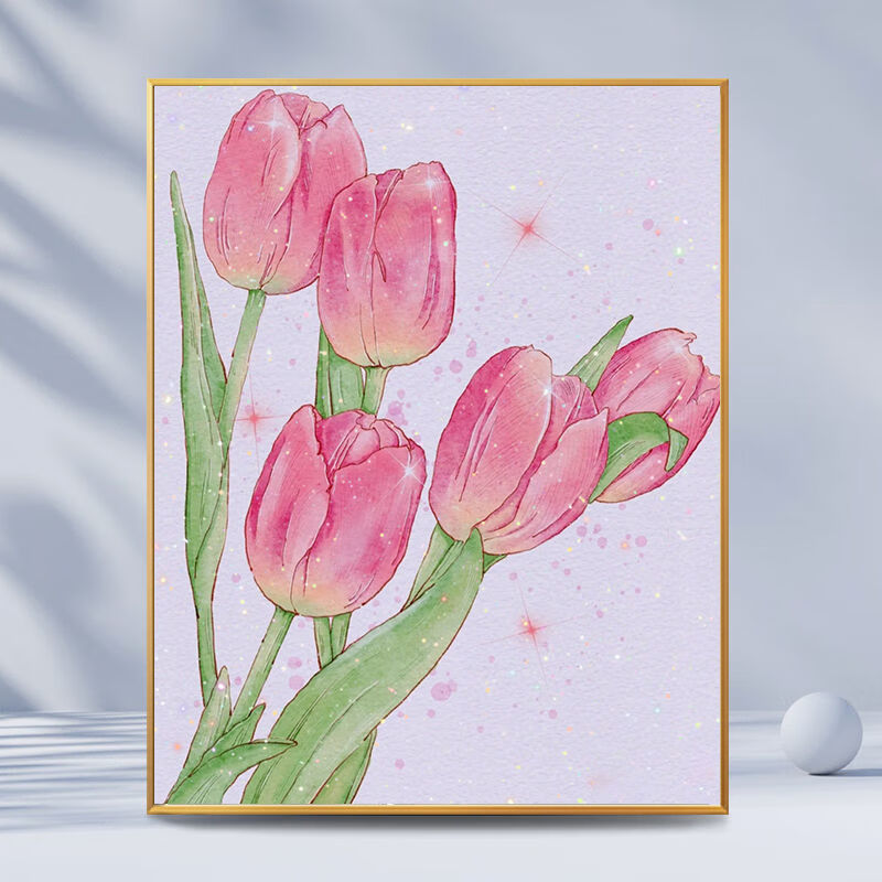 数字油画diy填充油彩画手工填色涂色丙烯画减压夏日装饰画郁金香gb