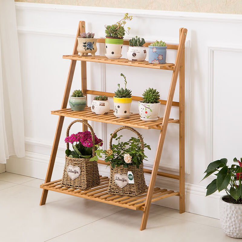 鼎冬阳台花架子客厅花盆多肉花架 花架子置物架室内家用客厅阳台落地多层折叠架绿萝网红花盆架 【原色】两层50宽