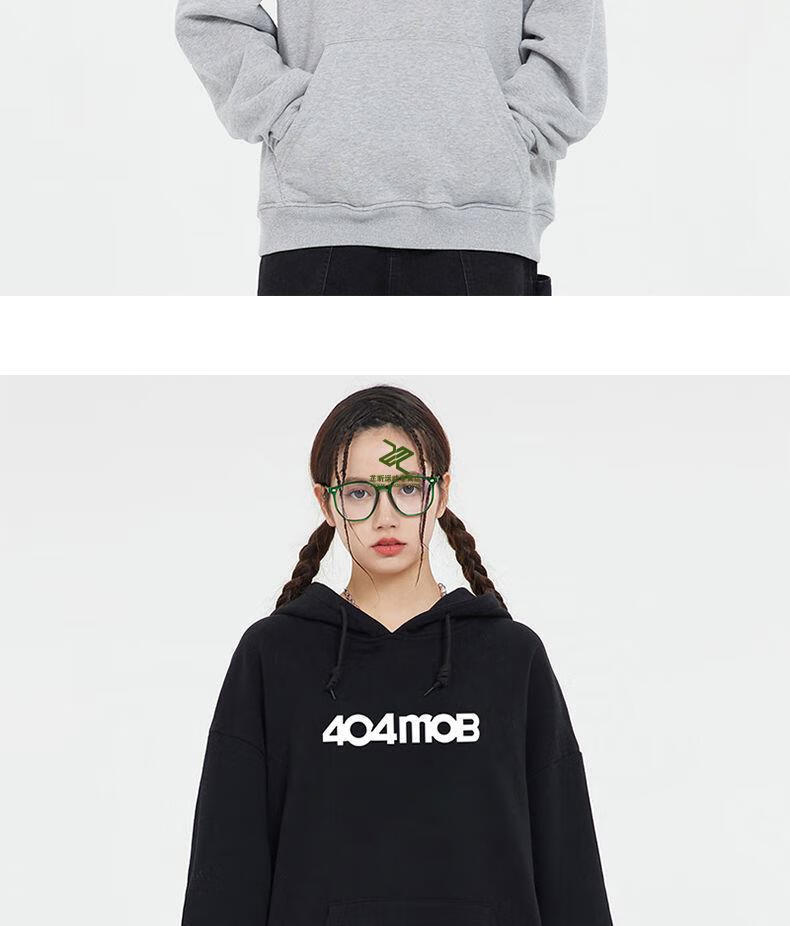 404mob加绒卫衣 国潮牌街头字母印花连帽加绒加厚卫衣潮流宽松情侣