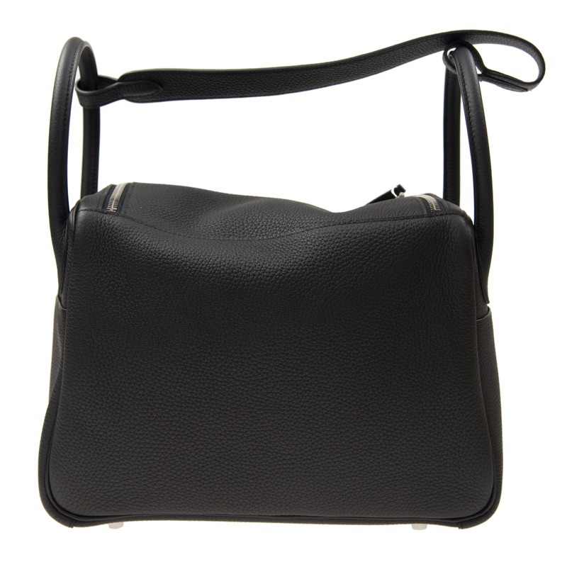 正品鉴定爱马仕hermes女士单肩斜挎包黑色皮质lindy琳达包便携休闲