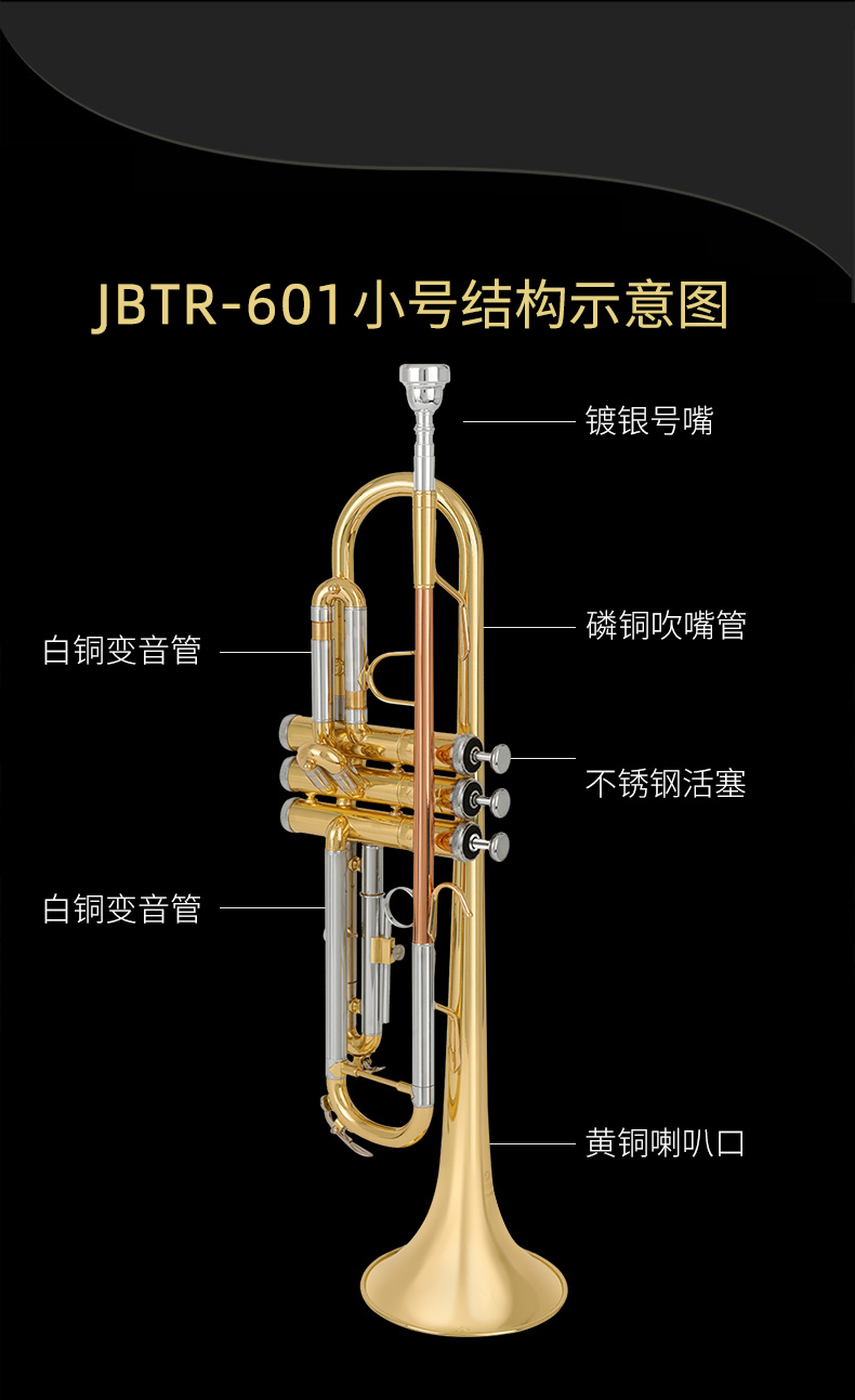 曼影 小号乐器演奏级津宝小号乐器降b调jbtr-300/601/410学生初学乐队