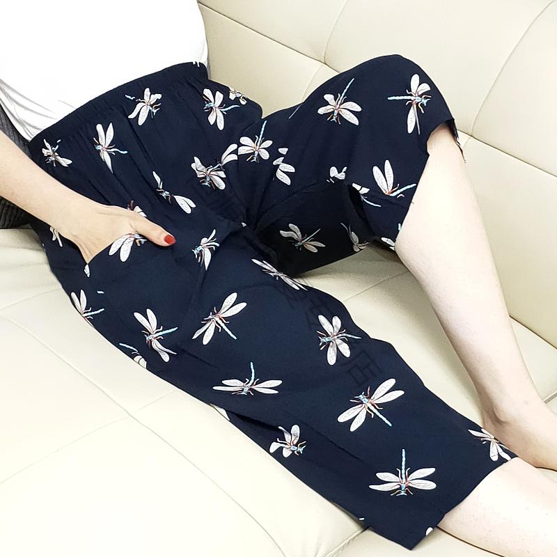 恒源祥花裤子女夏天穿夏凉女士短裤绵绸棉质裤子宽松薄款白兰花七分库