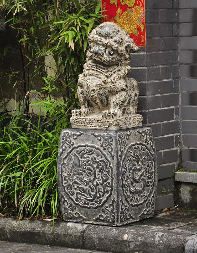 人造石鼓门墩抱鼓石中式民宿庭院景观装饰别墅大门口麒麟狮子摆件