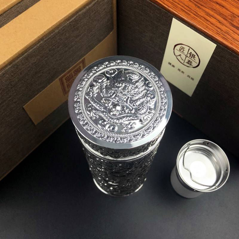 纯银九龙 银杯 纯银杯子九龙杯全银s999内外雪花银高档礼品男女泡茶