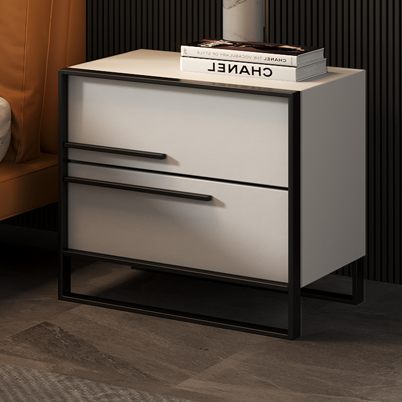 皮艺床头柜简约现代全实木框架床边柜收纳储物北欧极简风高端网红床头柜 床头柜