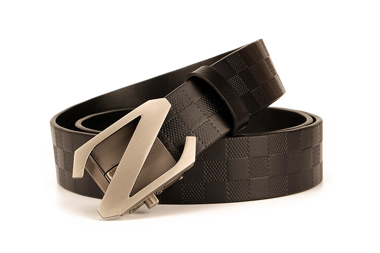 法玛莎轻奢男士商务自动扣皮带棋盘格头层牛皮压花腰带圆头g字母扣men