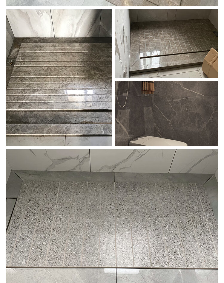 淋浴房地面石材浴室地板石大理石天然拉槽板定制人造卫生间 浅灰色