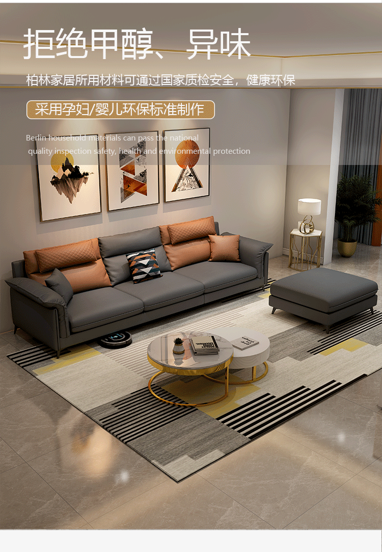 2021年新款北欧免洗布艺沙发直排轻奢客厅现代简约科技布小户型深蓝色