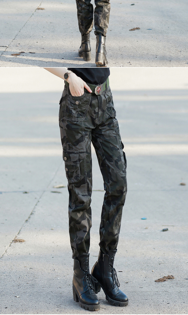 迷彩休闲裤户外运动裤水兵舞服女裤2022直筒工装裤多口兜裤子军灰色s