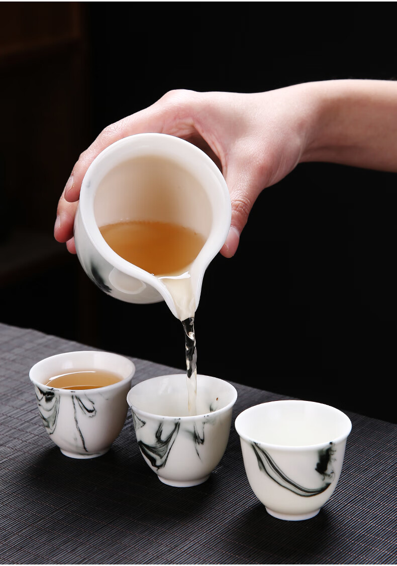 zppsn水墨风格白瓷茶具匠心手作泡茶套装古风墨韵意境侧把壶西施壶