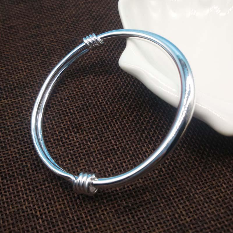 银饰999足银男女情侣银手镯小孩儿童光面推拉圆条手镯宝宝脚镯婴儿