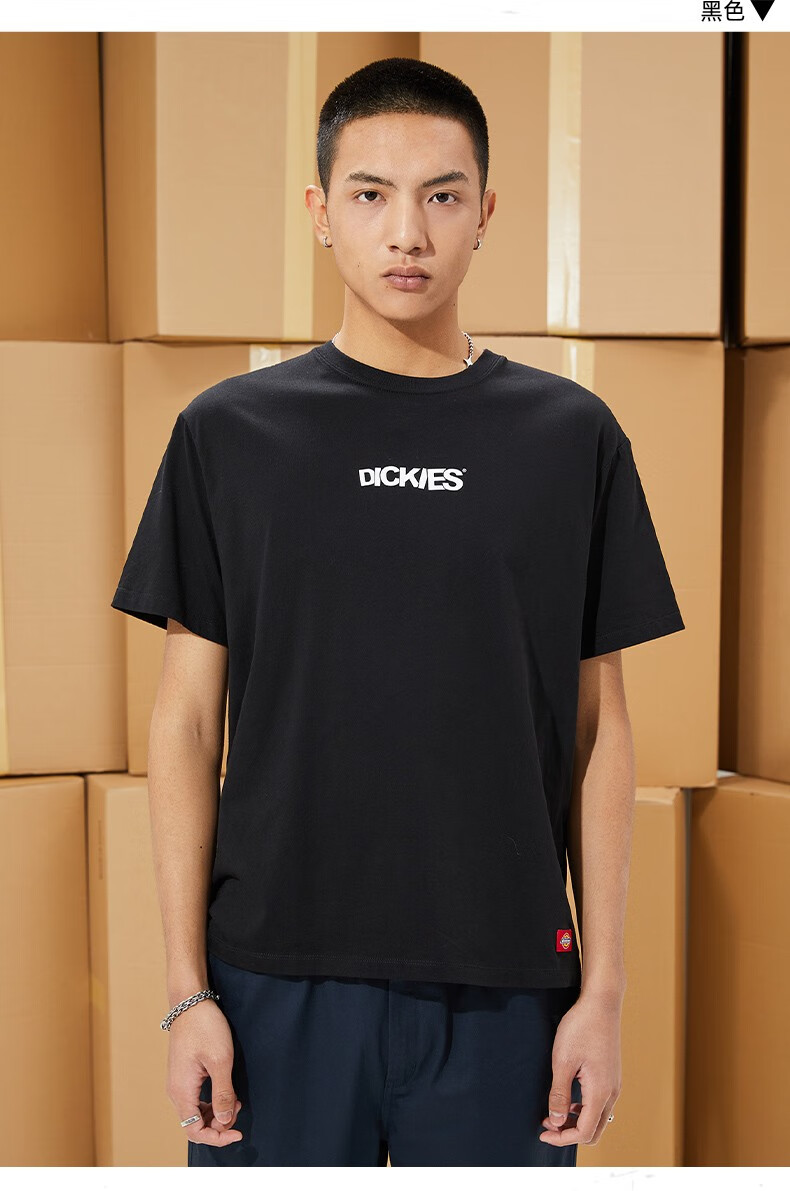 dickies短袖t恤 女2022春夏纯棉圆领简约休闲上衣短袖t恤010365 黑色