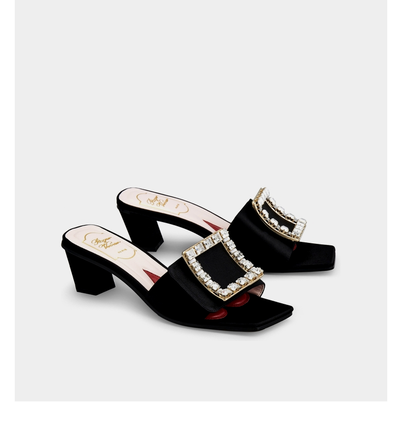 roger vivier/rv2022春夏新款女鞋biki love钻扣穆勒鞋粗跟露趾凉鞋