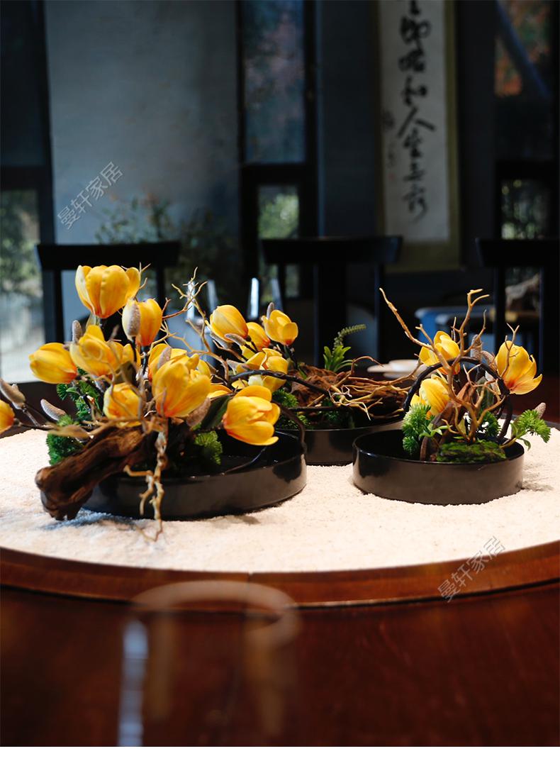 新中式酒店圆桌转盘仿真花餐桌花摆花中间摆件摆设大餐厅f款餐桌花