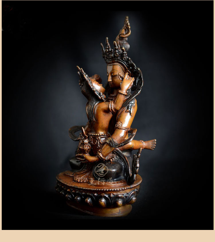 上行道 紫铜长寿佛双身佛像无量寿菩萨尼泊尔手工铜藏传佛教密宗 含