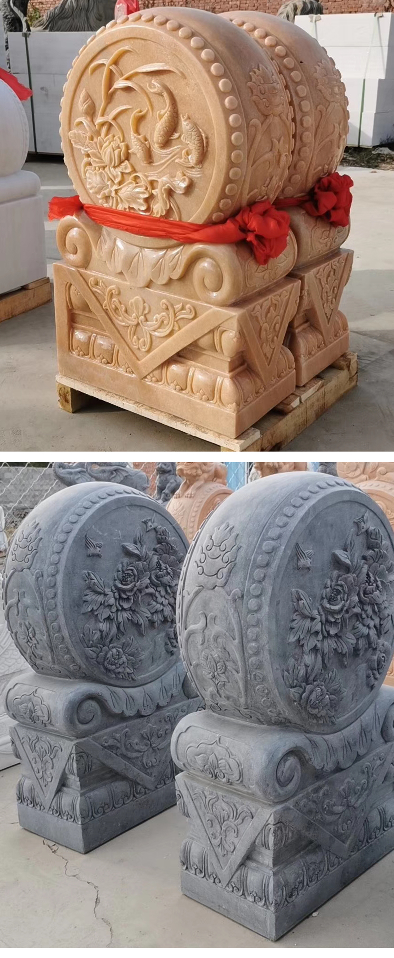 石雕汉白玉门墩抱鼓石门当户对石头石鼓庭院家用会所茶楼门口摆件