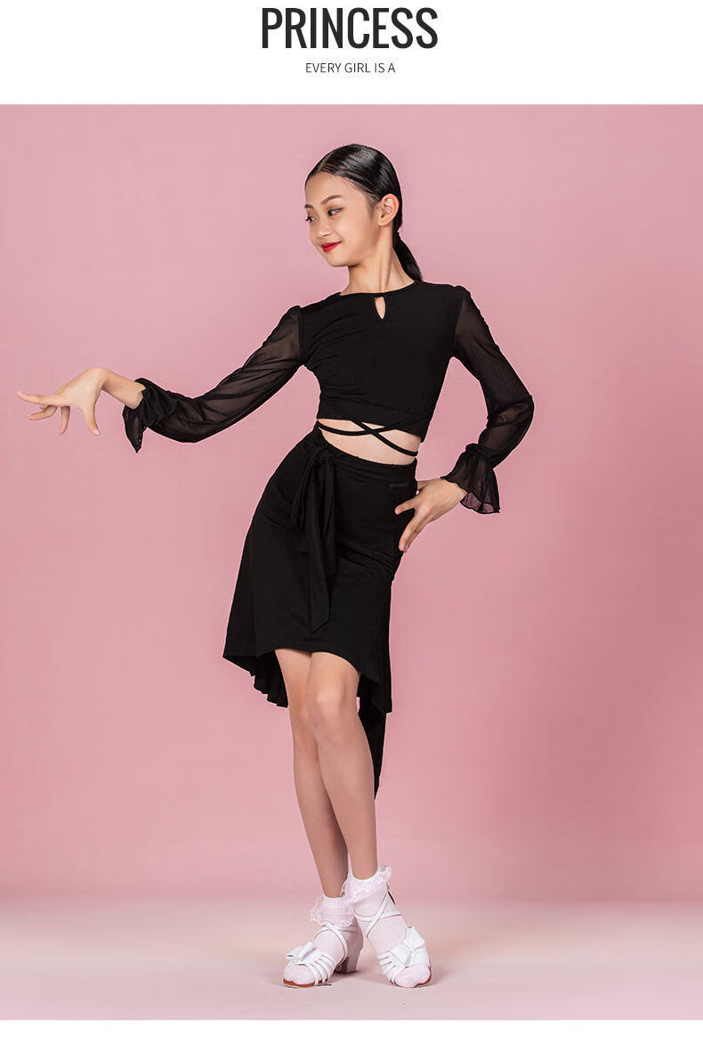 拉丁舞服装女童恰恰拉丁舞服女儿童比赛服分体上衣儿童国标训练服显瘦