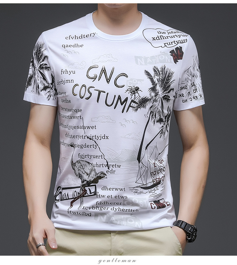 老爷车保罗2022新款夏季宽松短袖t恤男圆领半袖体恤印花ins夏装潮黑色