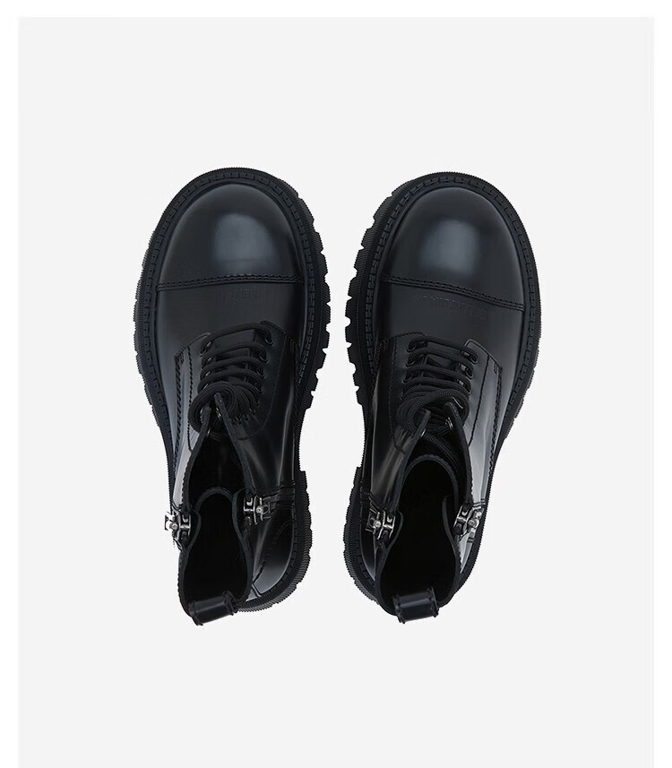balenciaga 巴黎世家 男士牛皮logo标识压纹圆头马丁靴短靴 黑色