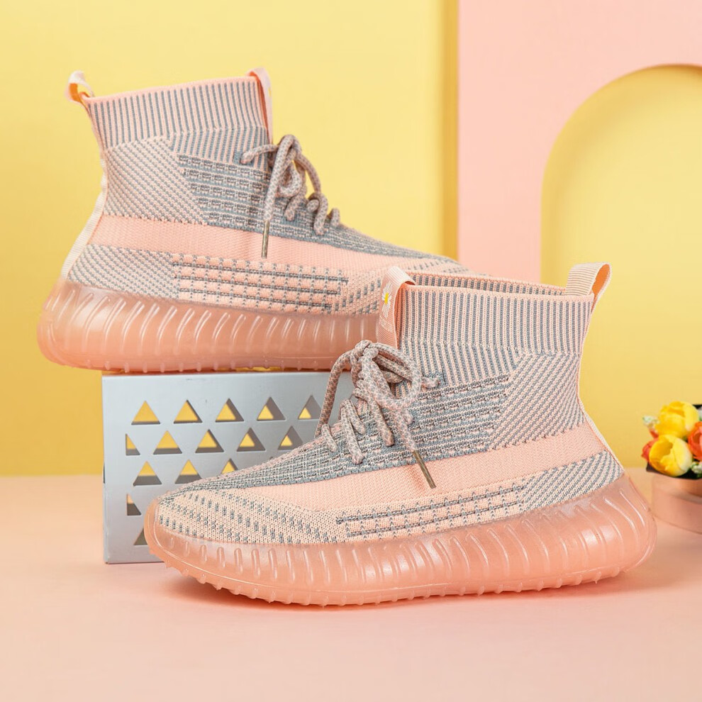 鞋子春秋季椰子鞋儿童单鞋学生中大童女孩运动鞋y301粉色高帮单鞋36偏