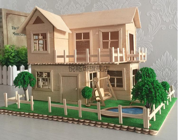 手工创意房屋模型沙盘雪糕棒木片冰棍沙盘房子diy房屋别墅手工制作