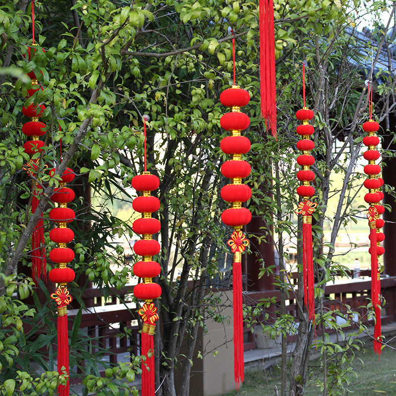 大红植绒灯笼串新年春节挂件装饰小灯笼挂饰室内场景布置灯笼挂件16号
