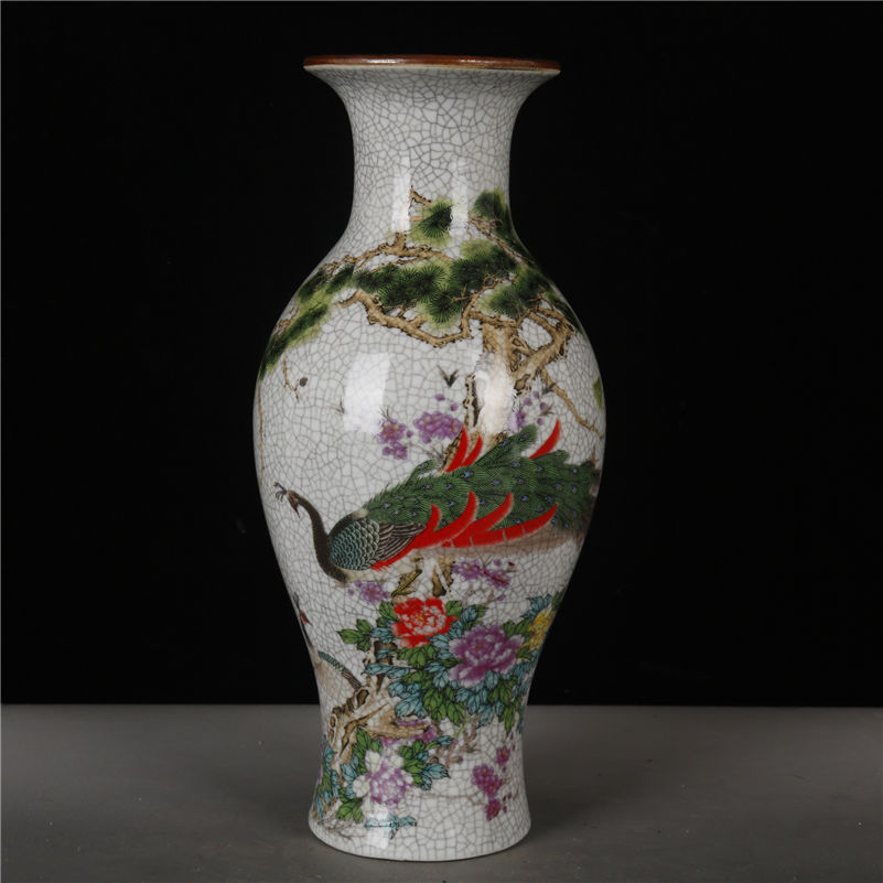 乾隆款裂纹釉粉彩福禄双全观音瓶仿古董花瓶做旧古瓷器旧货老物件福禄