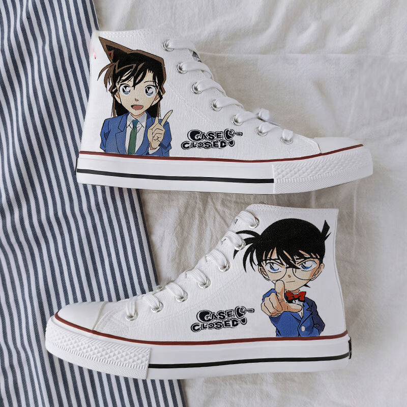 男女同款春夏新款柯南同款动漫联名鞋女日系周边男帆布鞋卡通涂鸦板